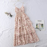 New Summer Sweet Heart Print Spaghetti Strap Dress Women Slim V-Neck Beach Long Dresses Sleeveless Sundress Party Vestidos Mw635